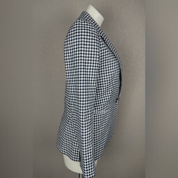 J Crew Parke Gingham Stretch Linen Blend Blazer Classic Blue Size 4 - Picture 5 of 16